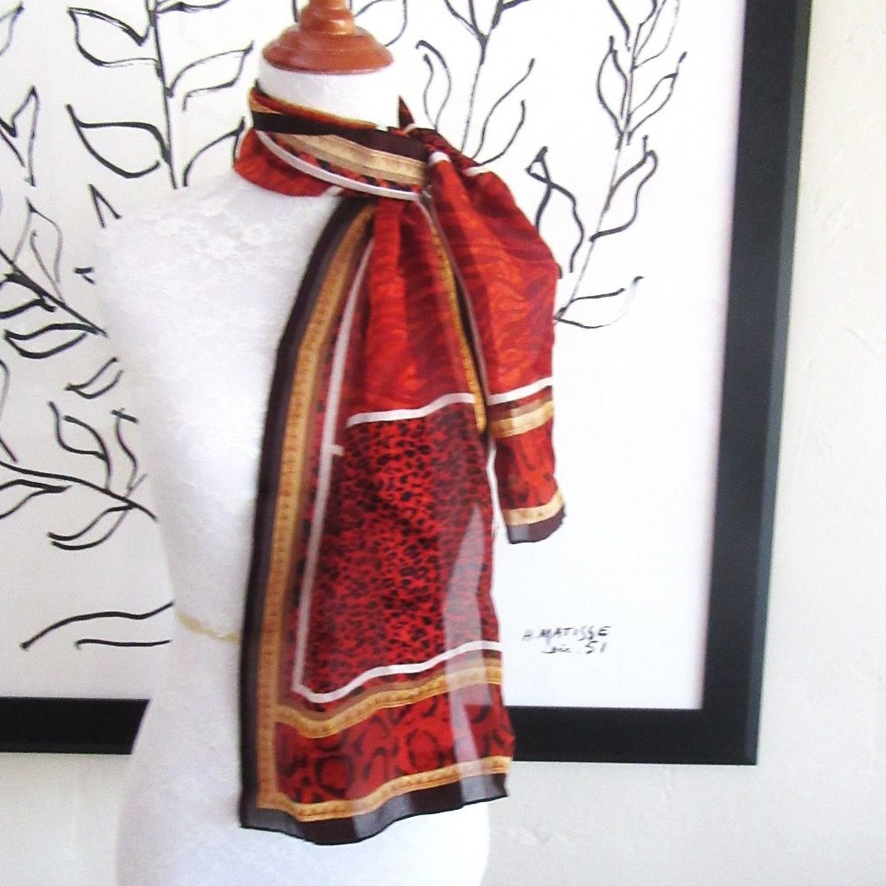 Vintage Jones New York orange, brown & gold animal print scarf wrap